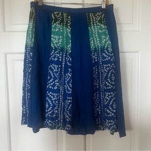 Serengeti Size L Mixed Print Patchwork Pull On Cotton‎ Blue Green Skirt Boho